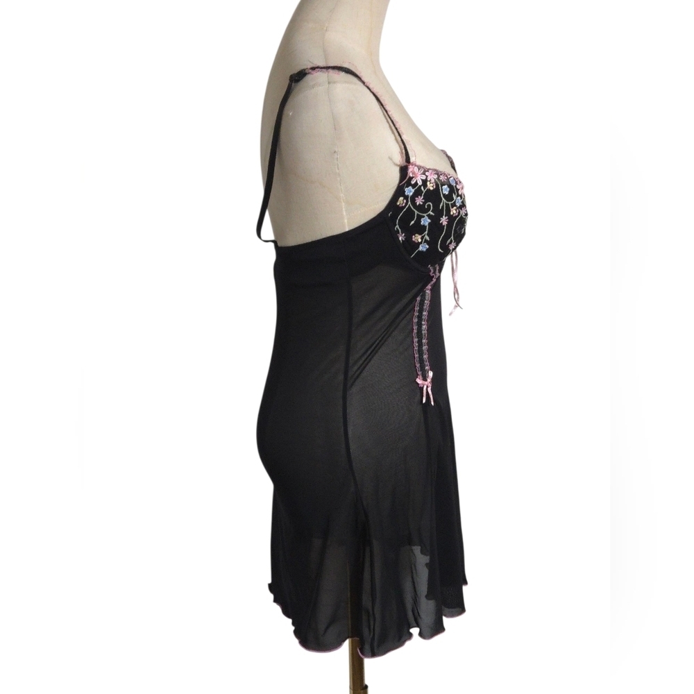 Black Sheer Whimsigoth Fairy Embroidered Mini Dress - Picture 3 of 5